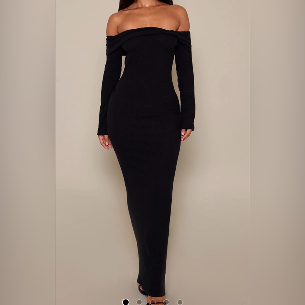 Pretty Little Thing Long Sleeve Black Bodycon Dress Ribbed
